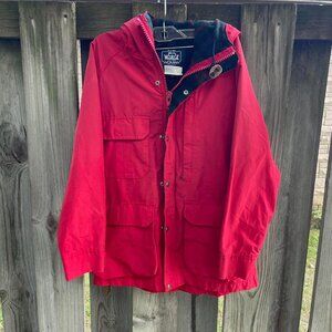 Vintage Red Woolrich Barn Jacket Chore Coat Women M Spring Cozy Chic Statement